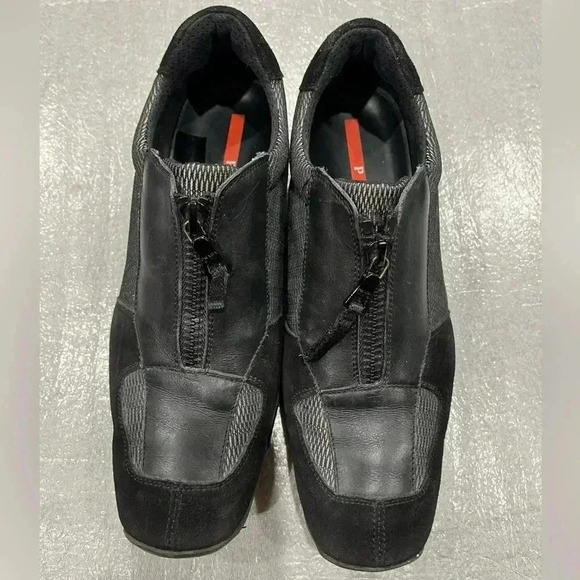 [38.5/US8.5]Vintage Prada Black Mixed Leather  Sneakers - Picture 1 of 11